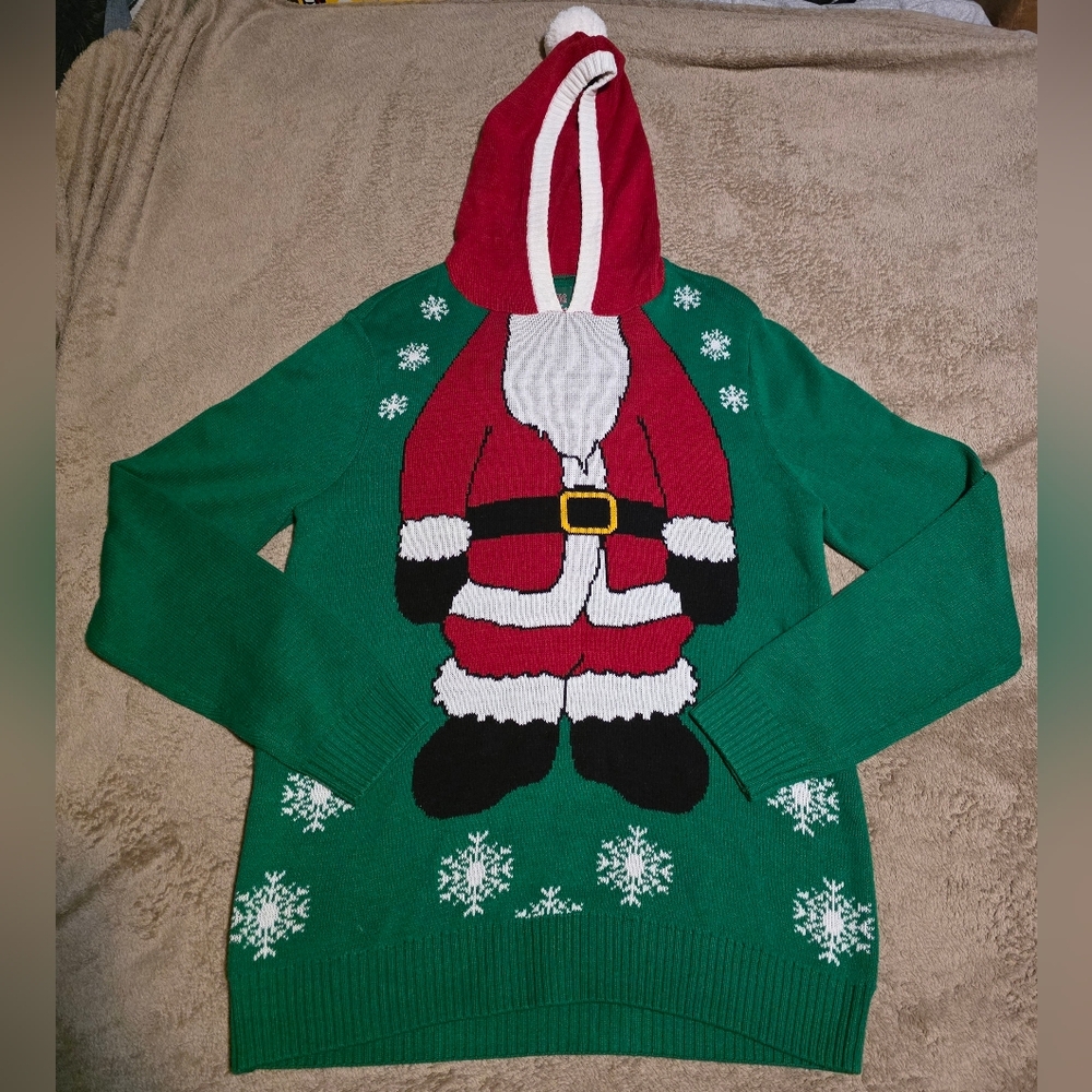 GUC Mens Ugly Christmas Sweater Holiday Sweater Santa Hooded Size Large